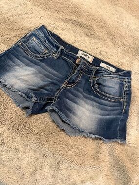 Daytrip Distressed Mid-Blue Denim Cutoff Shorts